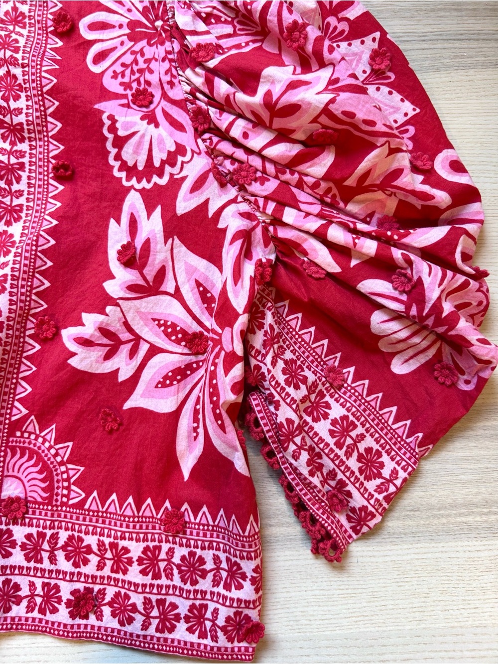 Farm Rio Flora Tapestry Blouse Puff Sleeve Peasant Boho Statement Bold Red XS - Picture 9 of 16